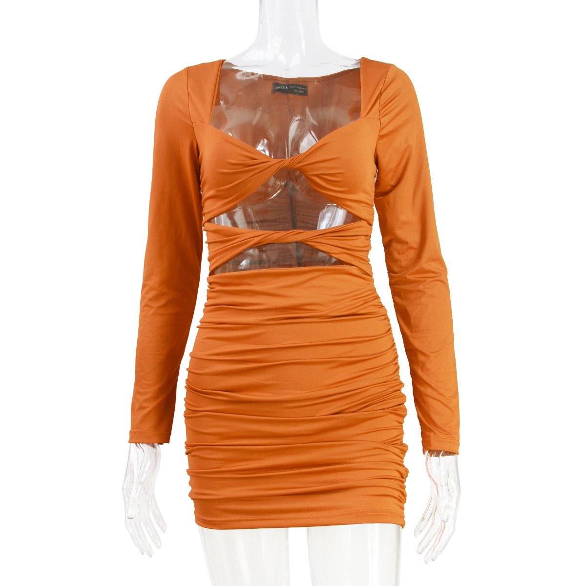 2022 spring new style casual dresses sexy V-neck hollow out evening bodycon long sleeve party wear dresses for women