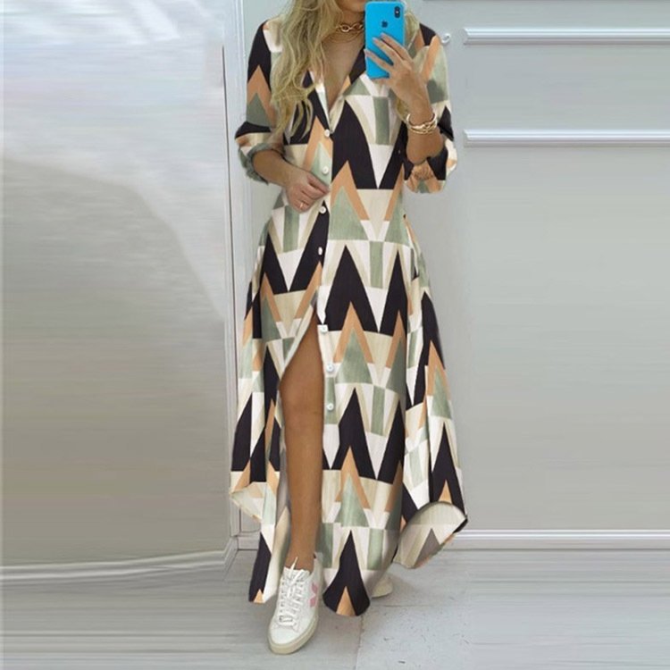 fashion summer designer Boho style Floral Print outdoors ladies maxi long Sleeve One Piece Dress Women Elegant Casual Dress