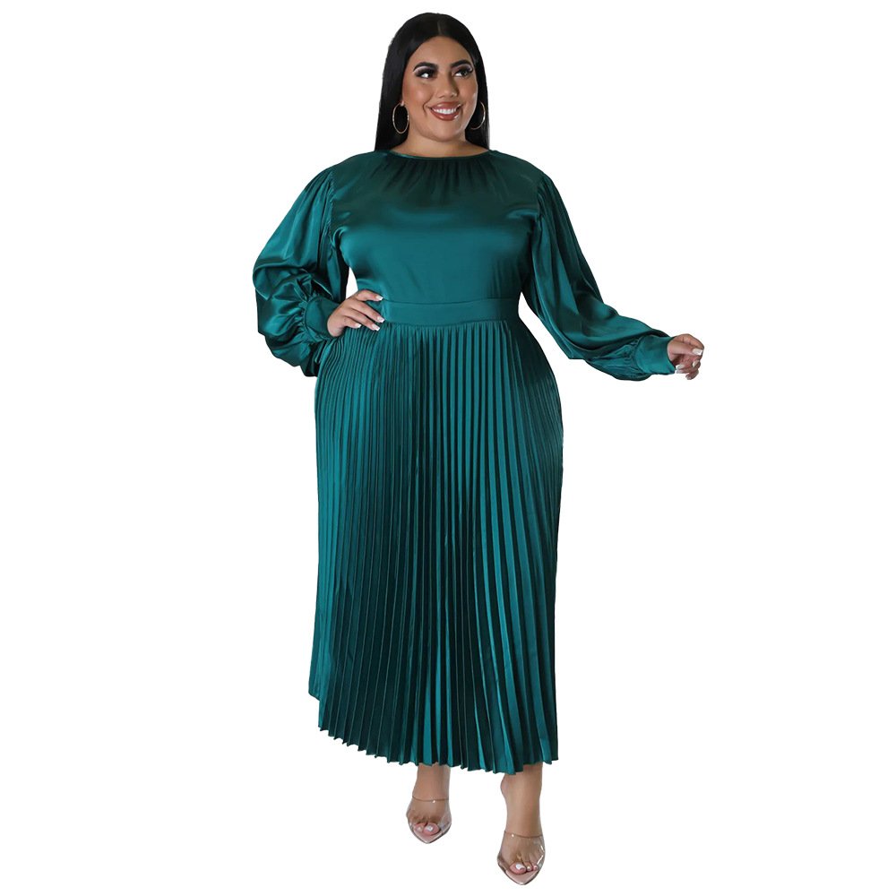 Summer Solid Pleated Maxi Long Lady Elegant Casual Mother Bride Dresses Plus Size Women's Dresses