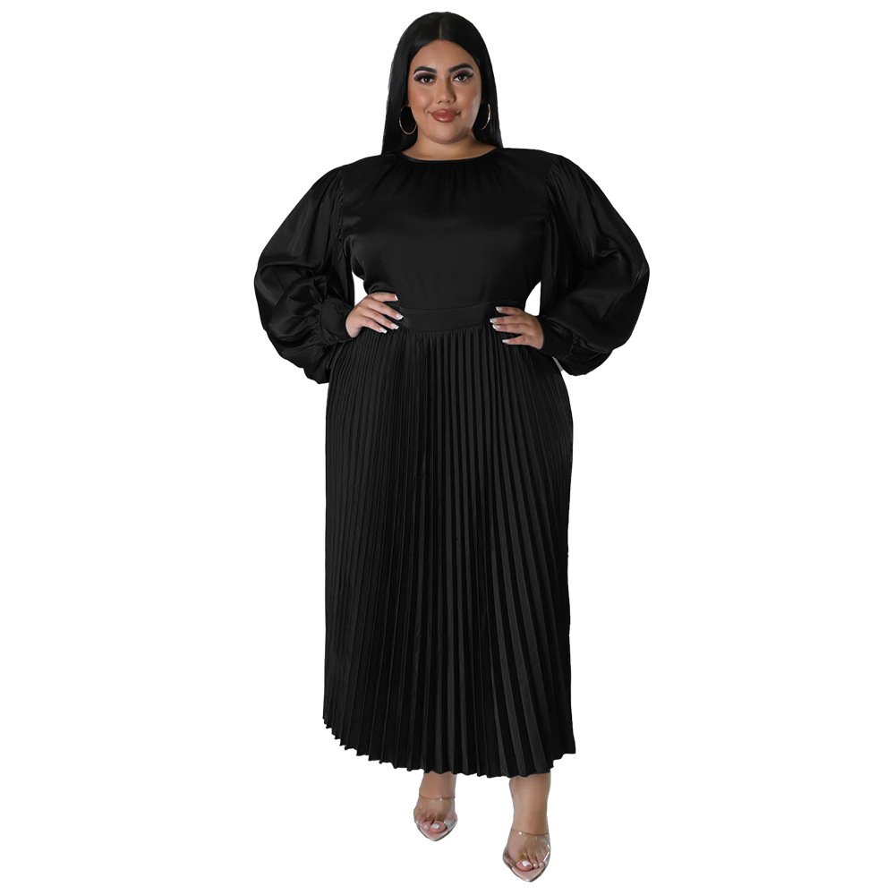 Summer Solid Pleated Maxi Long Lady Elegant Casual Mother Bride Dresses Plus Size Women's Dresses