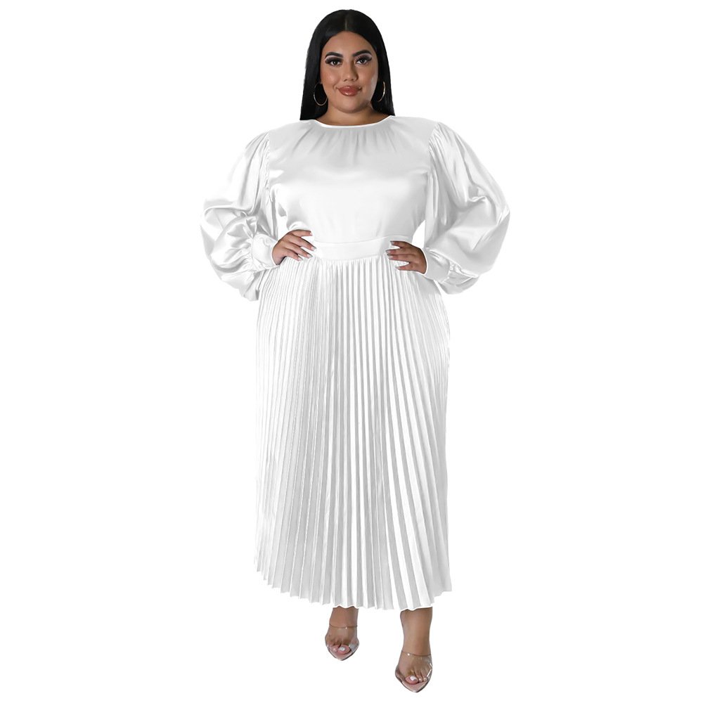 Summer Solid Pleated Maxi Long Lady Elegant Casual Mother Bride Dresses Plus Size Women's Dresses