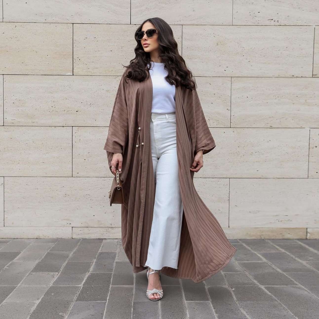 2023 New design Muslim women's wear Modern fashion modest Casual plus-size abaya cardigan with Turkish stripes