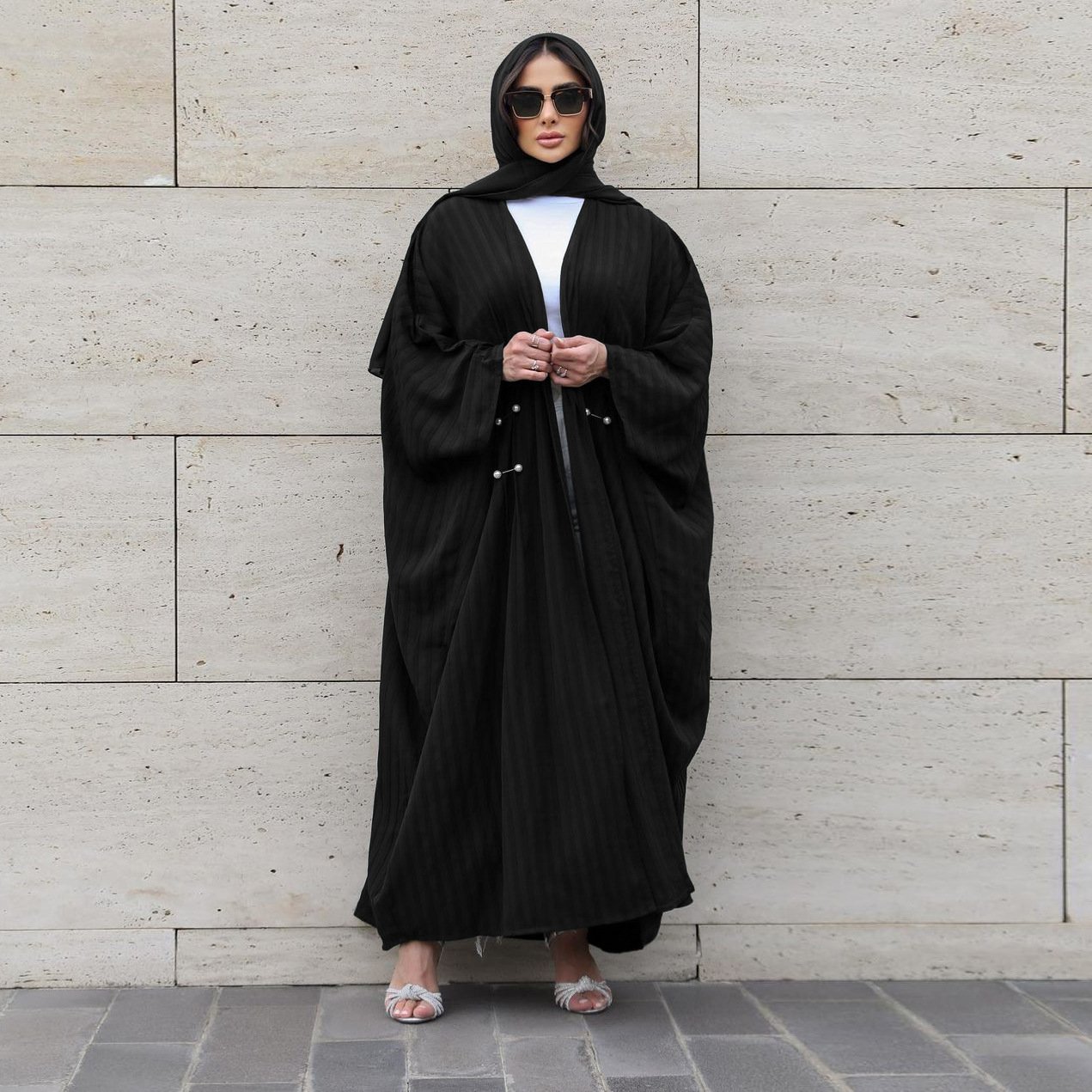 2023 New design Muslim women's wear Modern fashion modest Casual plus-size abaya cardigan with Turkish stripes