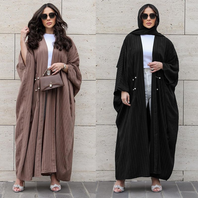 2023 New design Muslim women's wear Modern fashion modest Casual plus-size abaya cardigan with Turkish stripes