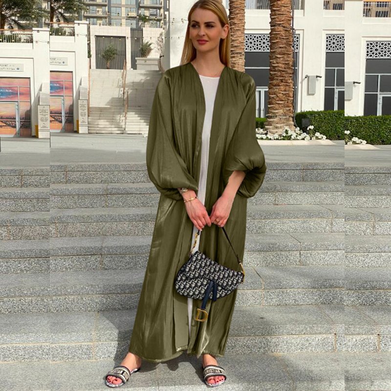 Custom puffed sleeve Cardigan Arab Turkey Dubai elegant long dress LR451 women wear Islamic Muslim abaya