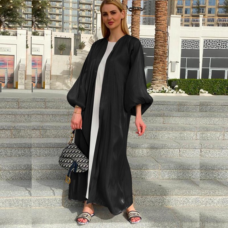 Custom puffed sleeve Cardigan Arab Turkey Dubai elegant long dress LR451 women wear Islamic Muslim abaya