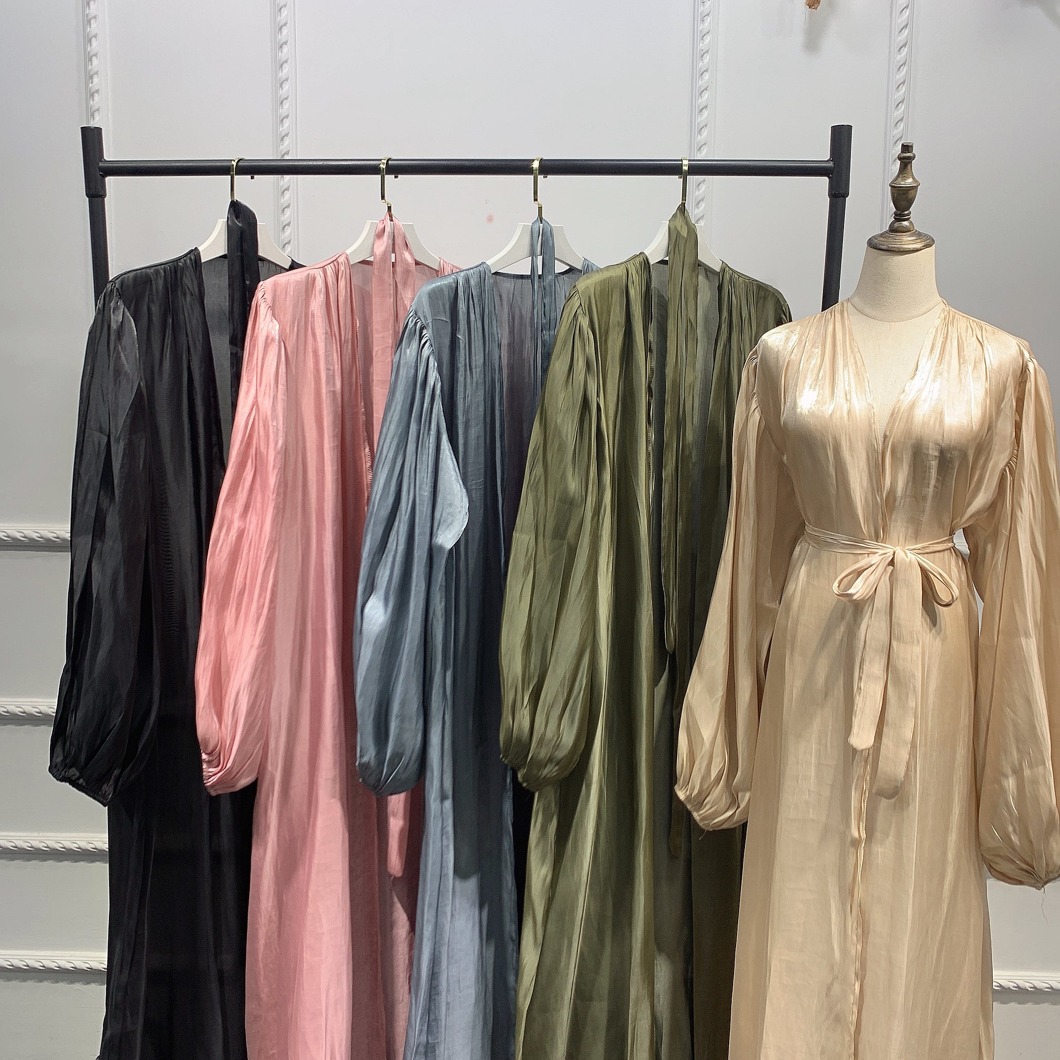 Custom puffed sleeve Cardigan Arab Turkey Dubai elegant long dress LR451 women wear Islamic Muslim abaya