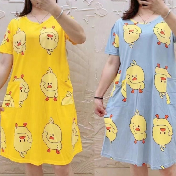 Summer Cartoons Sleep Dress Women's T-Shirt With Pocket Nightwear Pyjamas Sleepwear Thin Soft Oversize Casual Skirts Nightgown