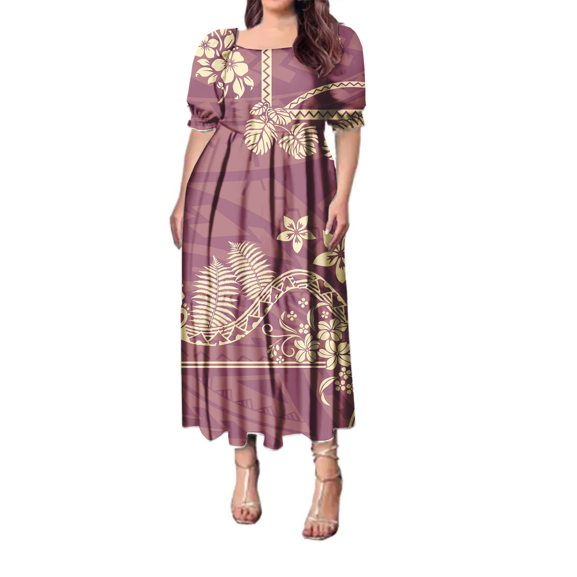 Polynesian Tribal Samoan Puletasi Dress Fijian Print Custom Pacific Island Dress Summer Beach Hawaiian Long Dress