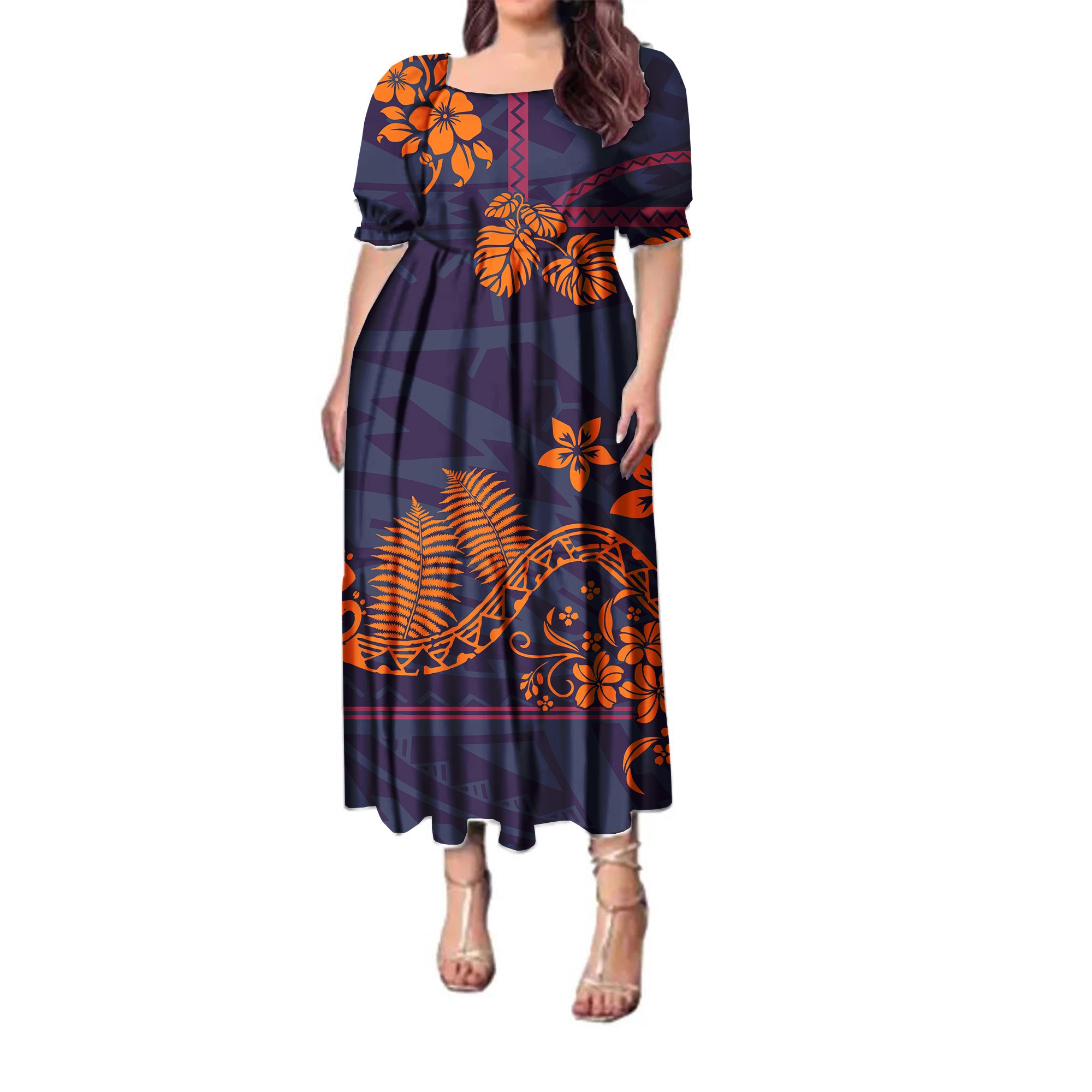 Polynesian Tribal Samoan Puletasi Dress Fijian Print Custom Pacific Island Dress Summer Beach Hawaiian Long Dress