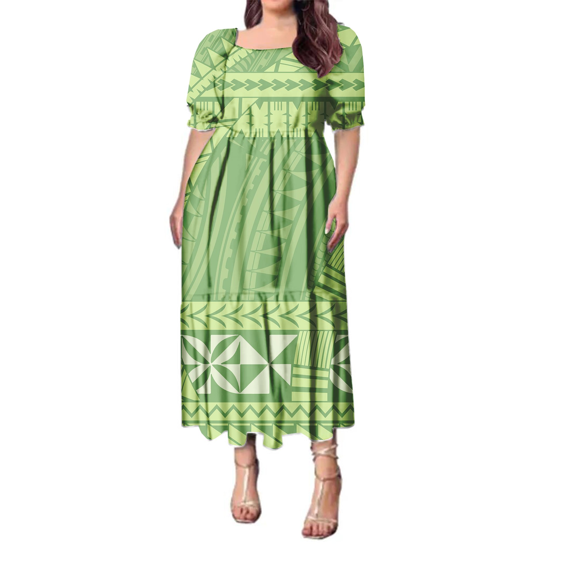 Polynesian Tribal Samoan Puletasi Dress Fijian Print Custom Pacific Island Dress Summer Beach Hawaiian Long Dress