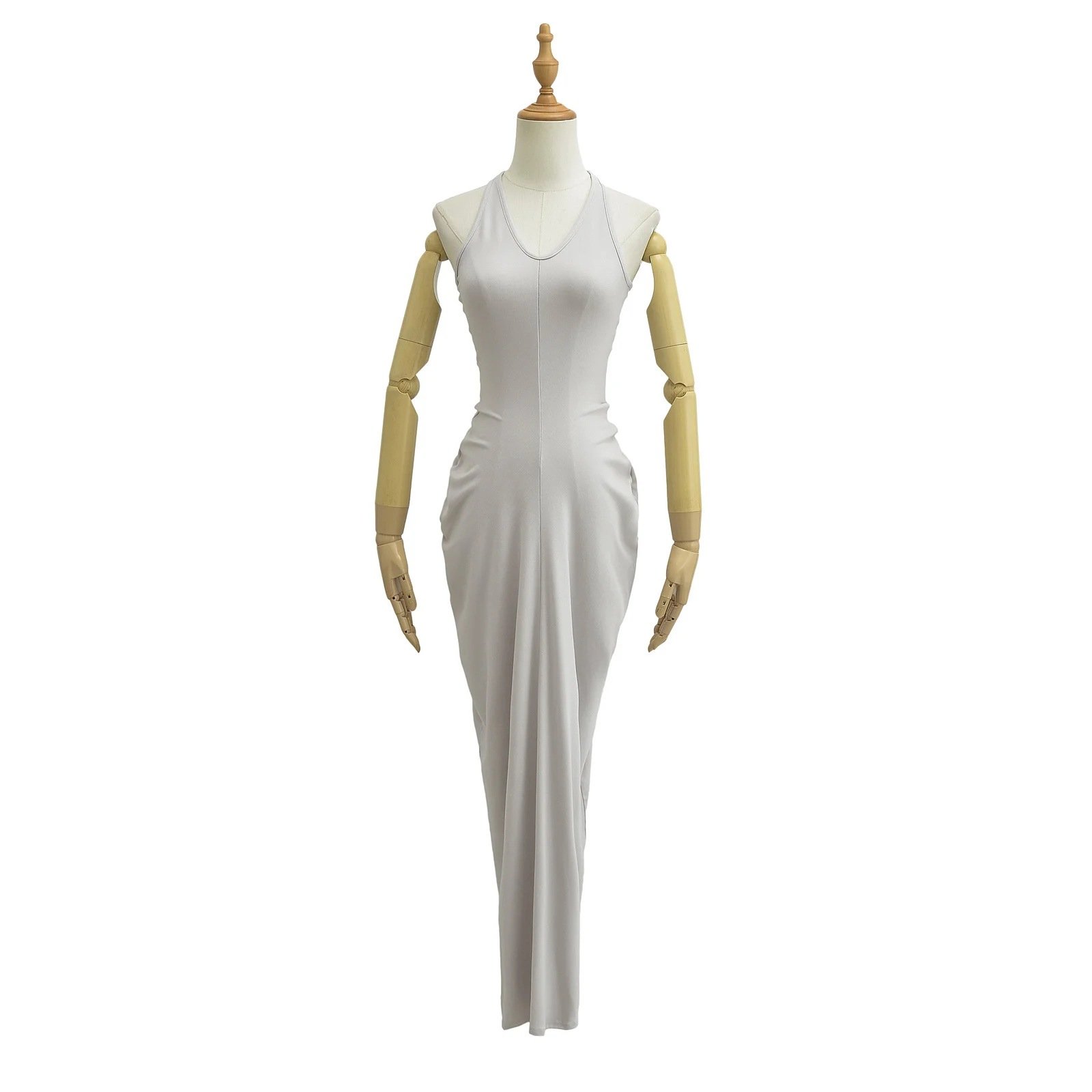 New Fashion Solid Plain Sexy Summer V Neck Collar Long Maxi Bodycon Sleeveless Casual Lady Dresses Women's Dresses