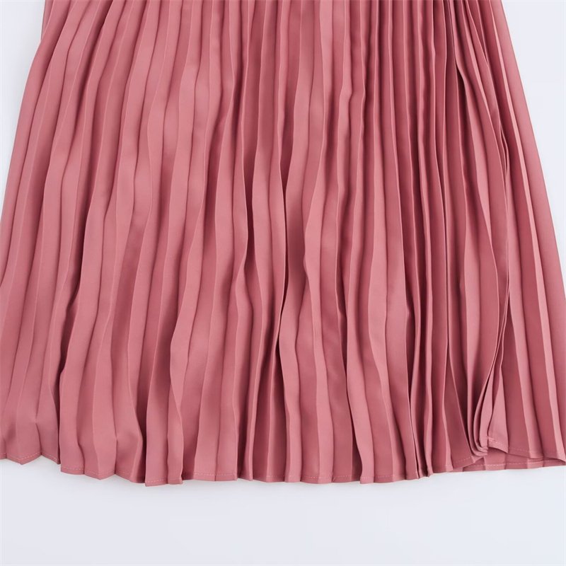 ZATRHMBM Summer women's belt pleated long skirt 2024 new casual fashion sleeveless skirt elegant women's clothing