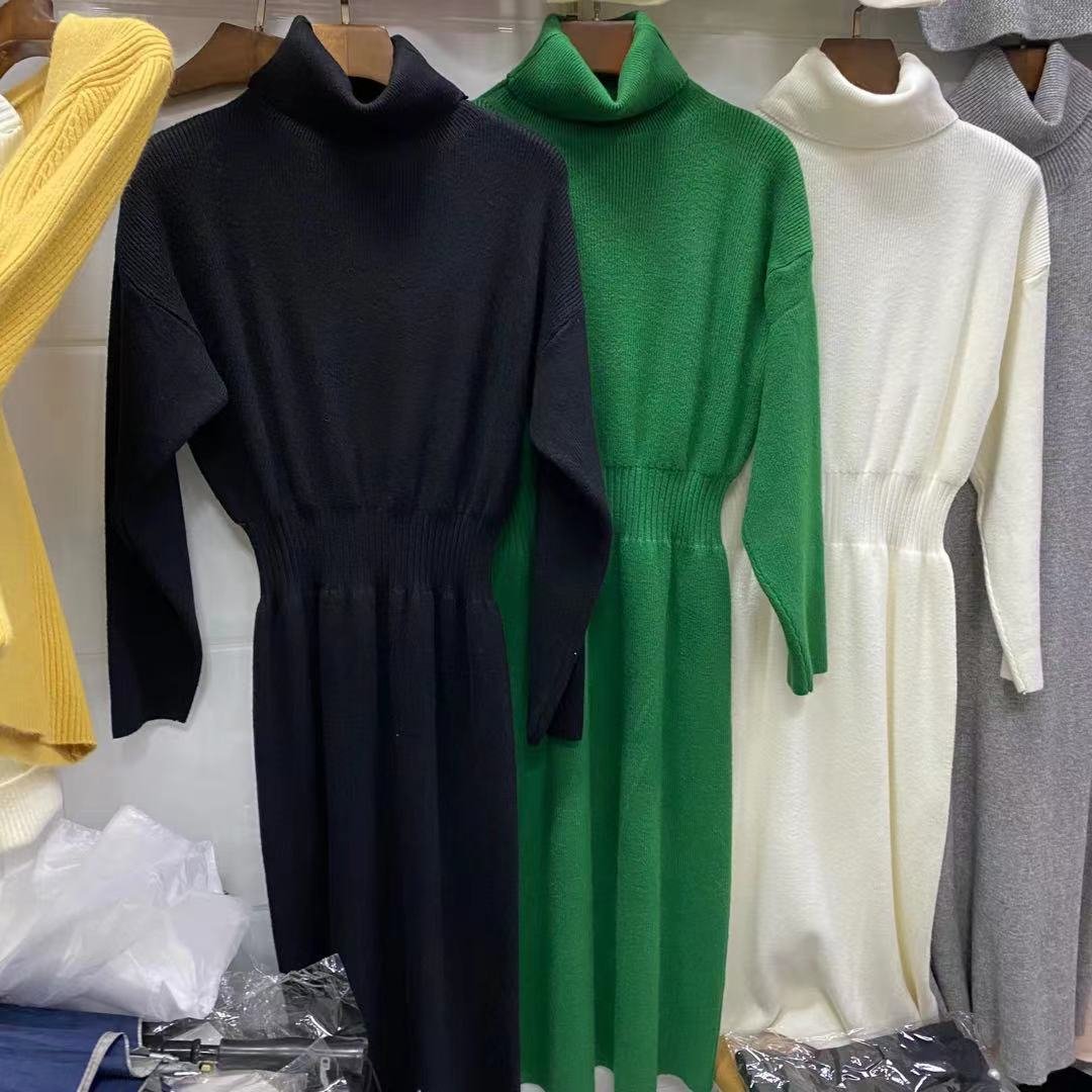 New autumn and winter in the base long-sleeved high collar knit women's sweater dress