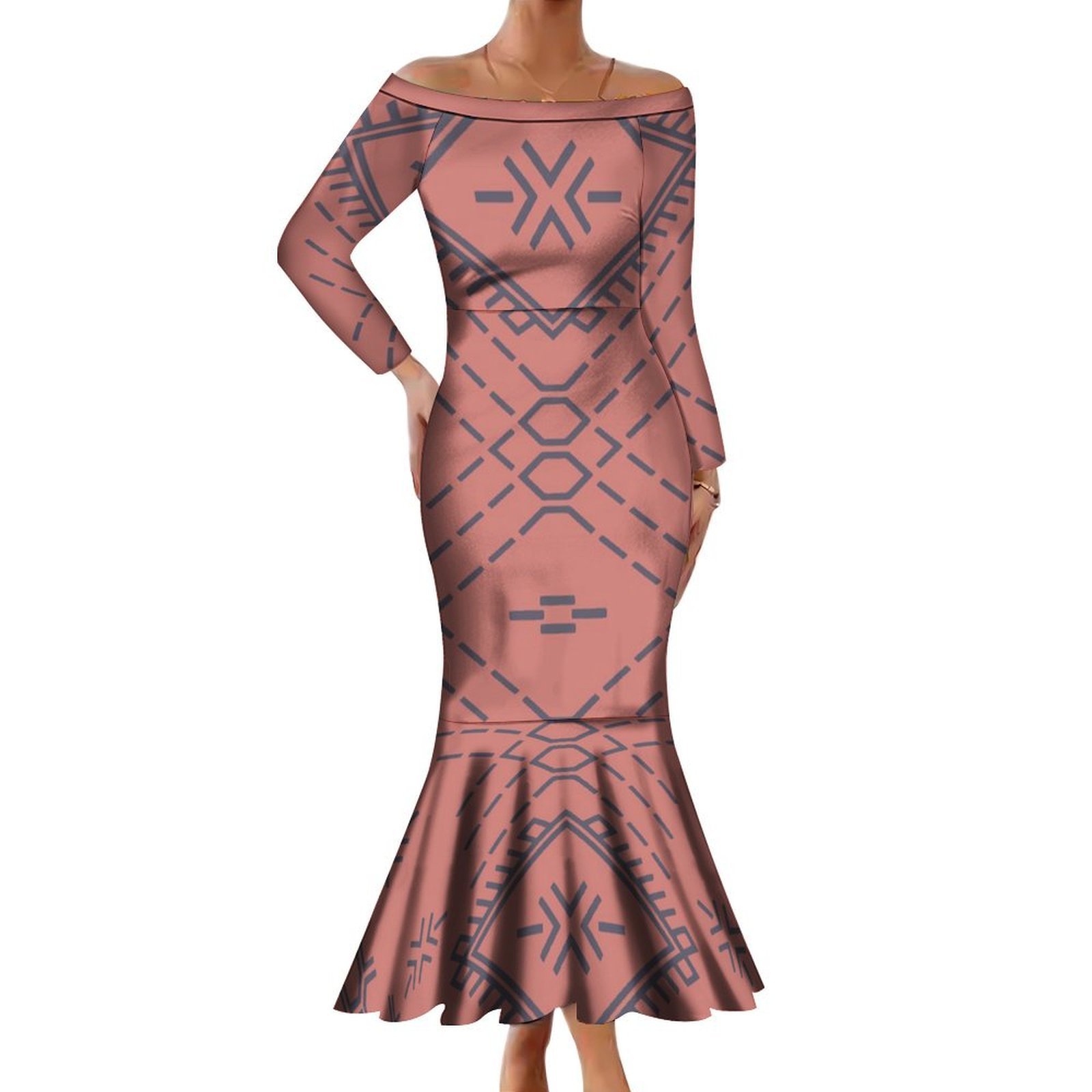 High Quality Customized Long Sleeve Fishtail Party Evening Dresses Women Elegant Long Bodycon Mermaid Dress Polynesian Clothing