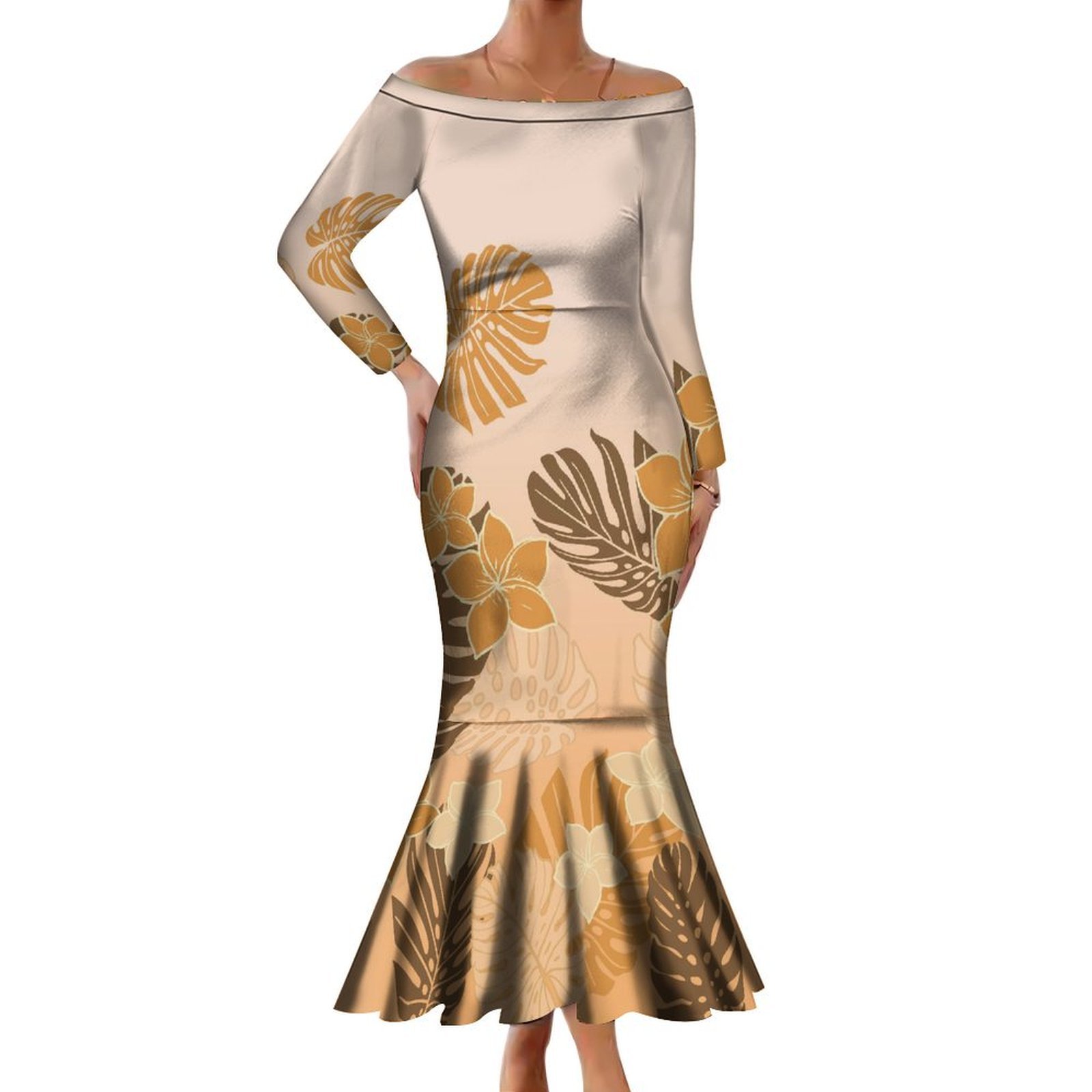 High Quality Customized Long Sleeve Fishtail Party Evening Dresses Women Elegant Long Bodycon Mermaid Dress Polynesian Clothing