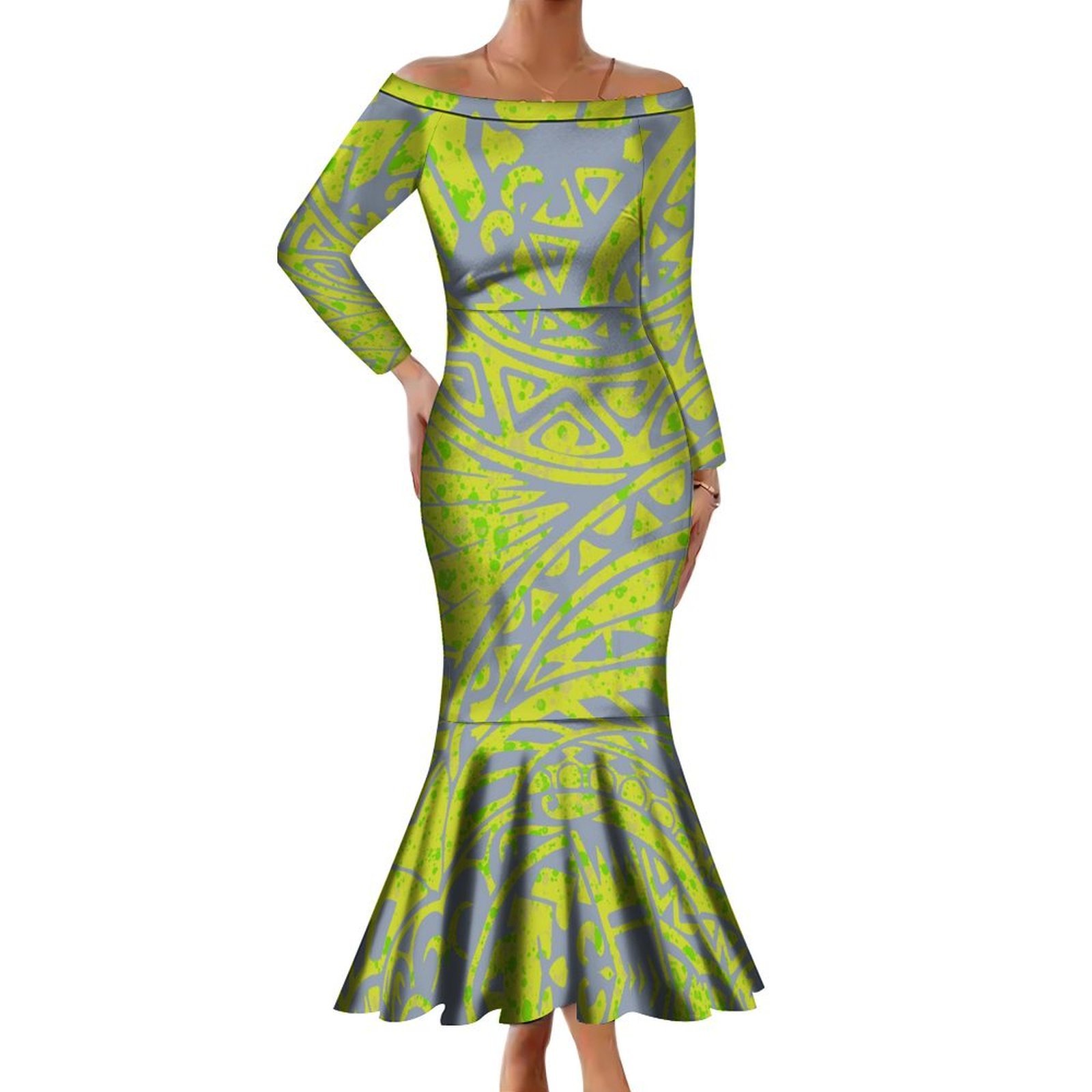 High Quality Customized Long Sleeve Fishtail Party Evening Dresses Women Elegant Long Bodycon Mermaid Dress Polynesian Clothing
