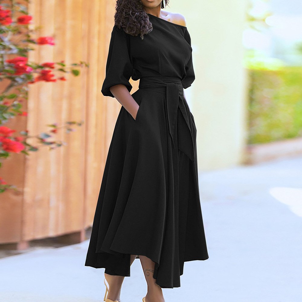 MOTE-AC119 High Quality Elegant Casual Dresses Off Shoulder Solid Color Dress For Women And Ladies