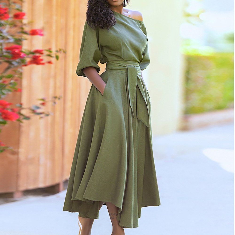 MOTE-AC119 High Quality Elegant Casual Dresses Off Shoulder Solid Color Dress For Women And Ladies