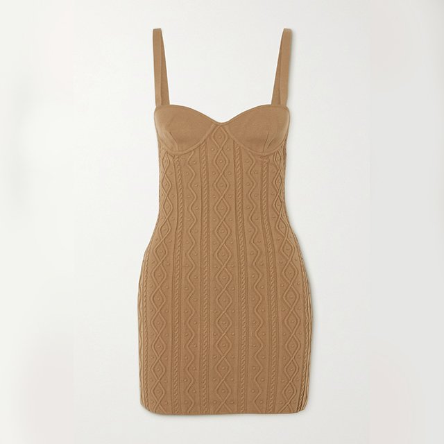 knitwear mufacturers Light brown Stretch cable-knit mini dress sweater dress
