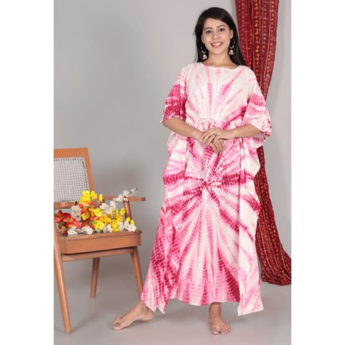 Cotton Kaftan Islamic Clothing Tie-dye Printed Free Size Long Dress Kaftan for Muslim Women Casual Wear Dress Adults Middle East