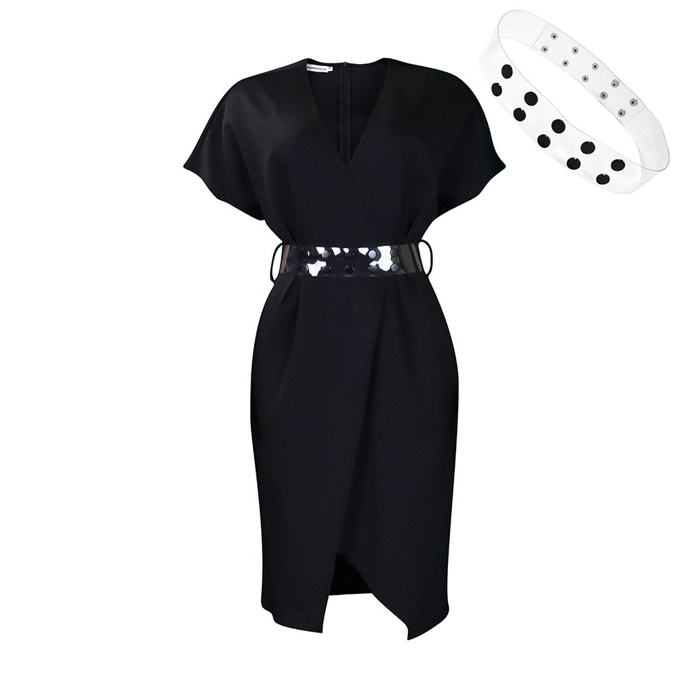 2023 With belt new fashion V-neck sexy split office casual dress dress women plus size dress