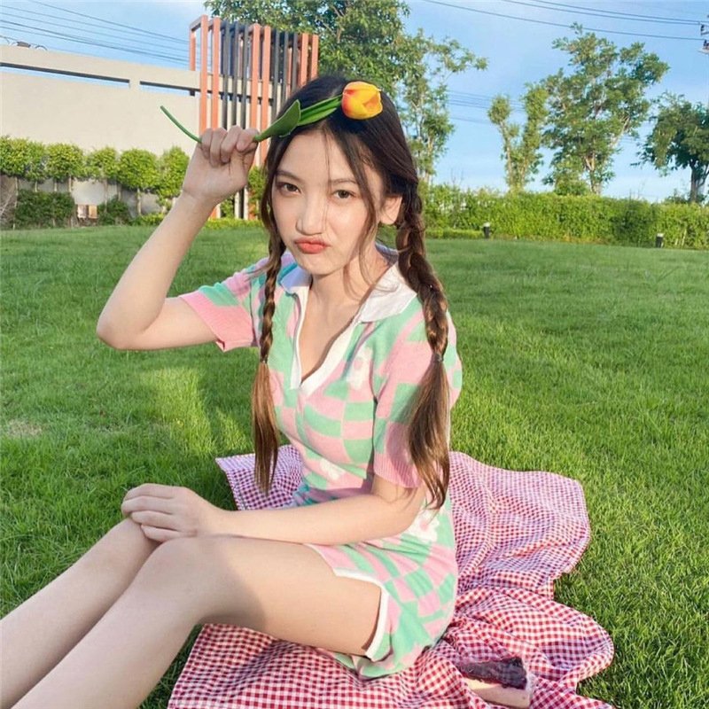 2024 Trendy Clothing Floral Short Sleeve Sweet Designer Knitted Y2K Top Bodycon Summer Women Casual Dress