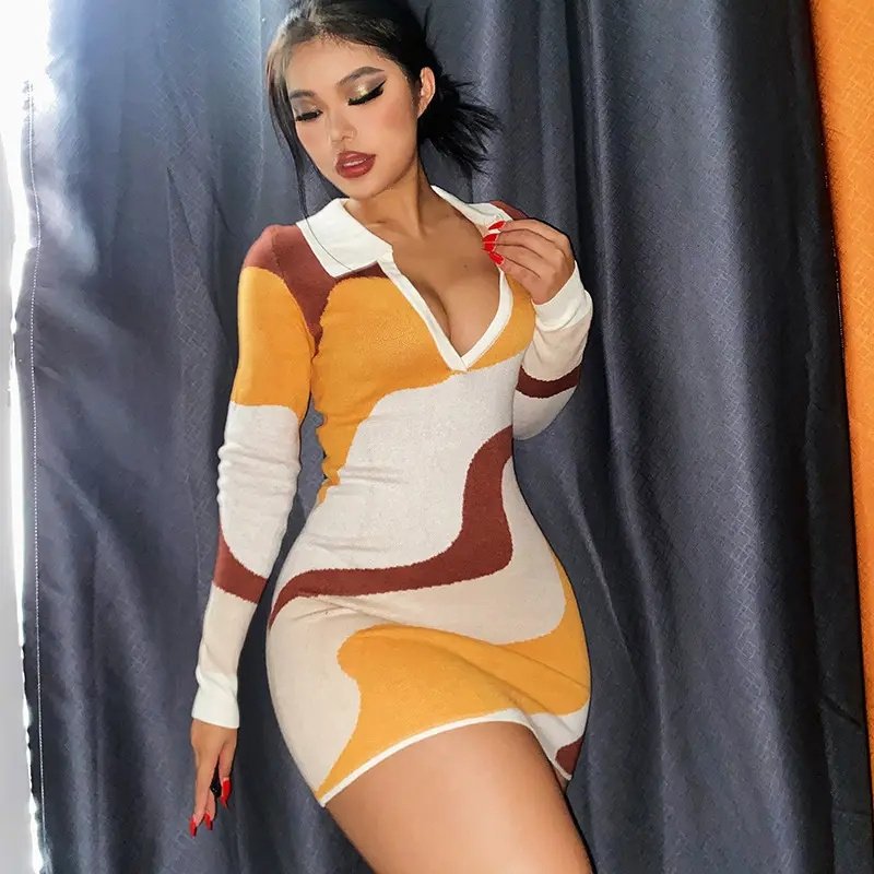 Factory dropshipping fashion dresses stylish polo shirts bodycon sweater knitted womens dresses