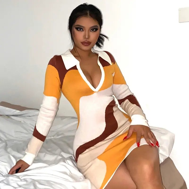 Factory dropshipping fashion dresses stylish polo shirts bodycon sweater knitted womens dresses