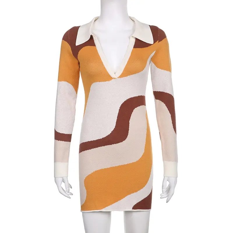 Factory dropshipping fashion dresses stylish polo shirts bodycon sweater knitted womens dresses