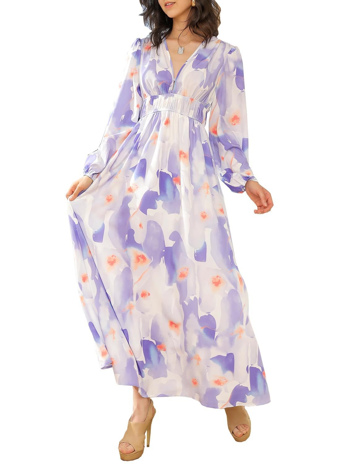 2024 Summer High Quality V neck Elastane Girl Comfortable Long Women Lady Elegant Casual Dresses