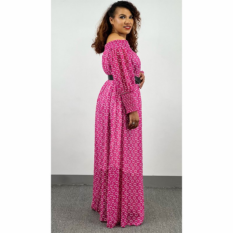 African Latest Fashion Women Beautiful Printing V-Neck Long Sleeve Dress Ladies Casual Dresses
