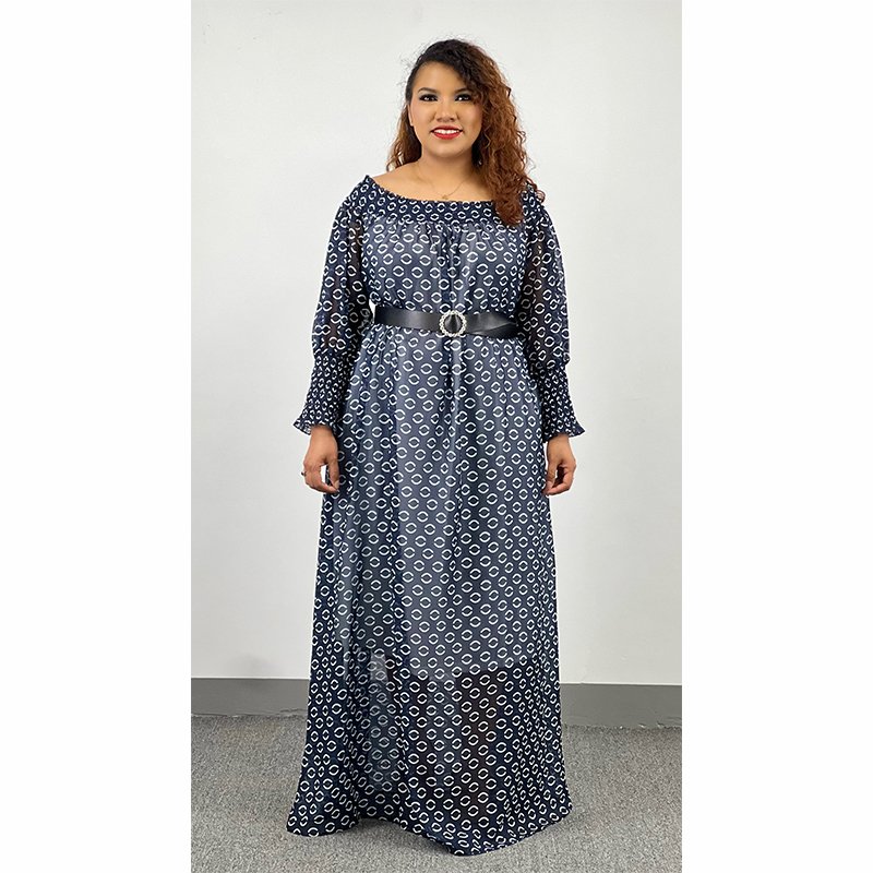 African Latest Fashion Women Beautiful Printing V-Neck Long Sleeve Dress Ladies Casual Dresses