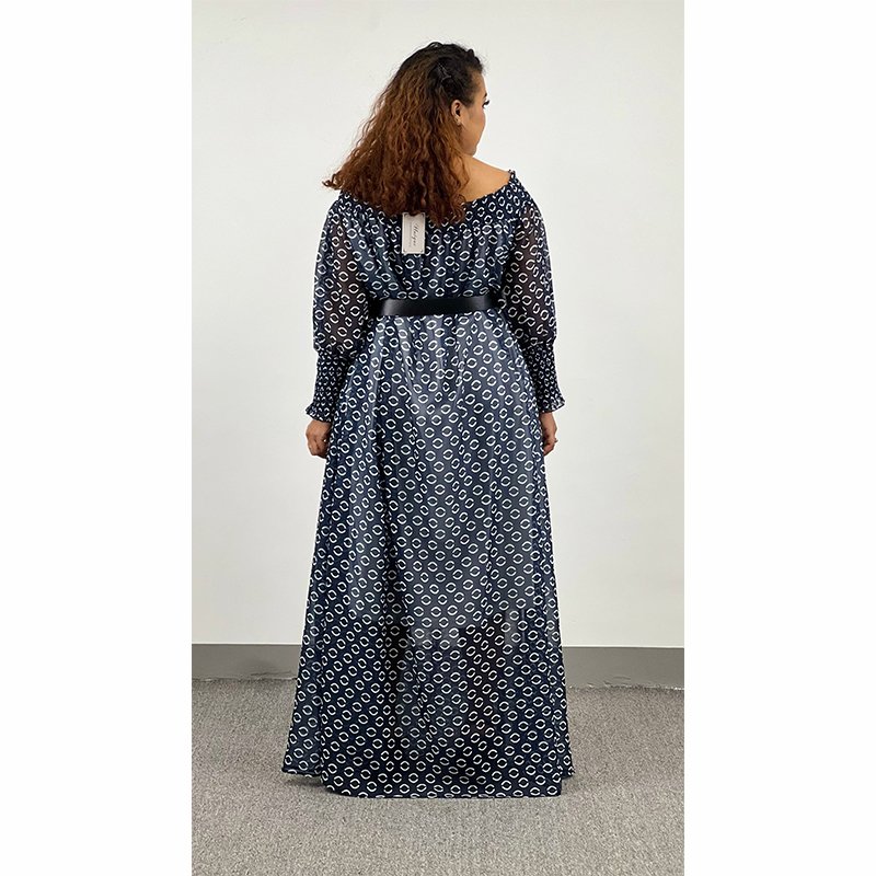 African Latest Fashion Women Beautiful Printing V-Neck Long Sleeve Dress Ladies Casual Dresses