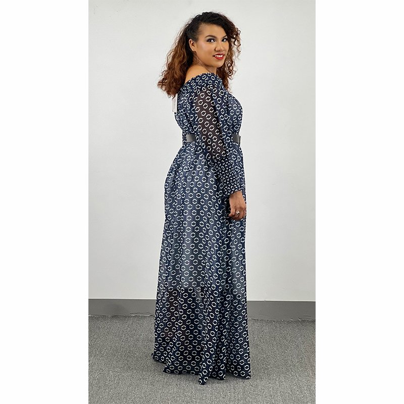 African Latest Fashion Women Beautiful Printing V-Neck Long Sleeve Dress Ladies Casual Dresses