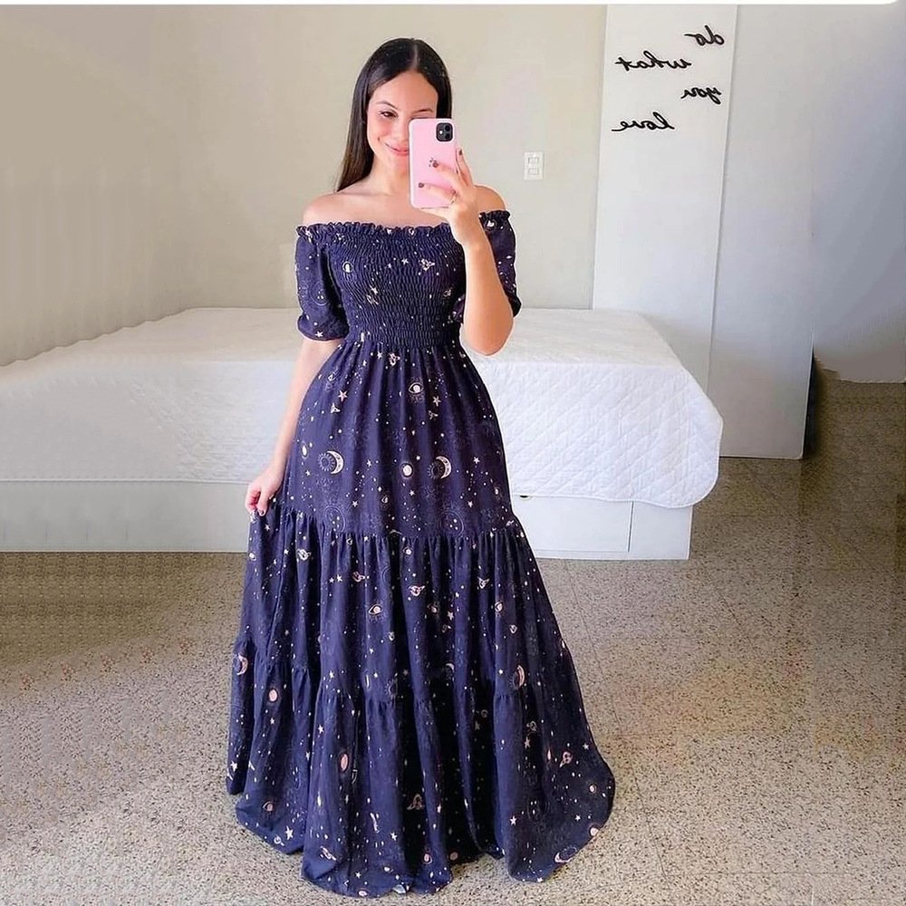 YFS-Textile Fashion Ladies Long Summer One-shoulder Floral Dress Women Clothing Casual Dresses Women's Maxi Dresses