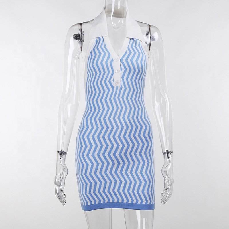 ANSZKTN Wholesale Sleeveless Polo Collar Halter Woolen Sexy Short Knit Dresses Bodycon Party Mini Dress