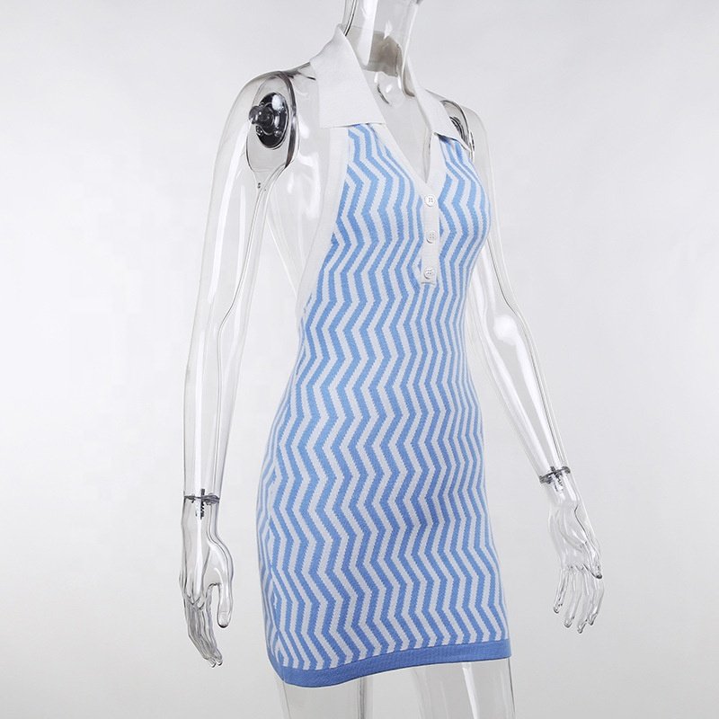 ANSZKTN Wholesale Sleeveless Polo Collar Halter Woolen Sexy Short Knit Dresses Bodycon Party Mini Dress