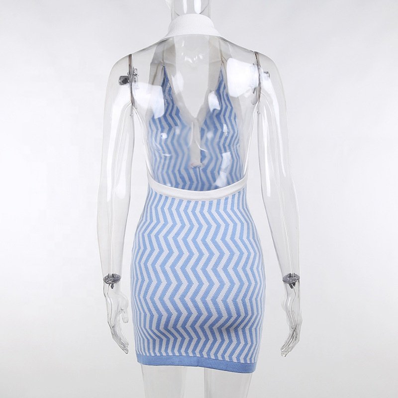 ANSZKTN Wholesale Sleeveless Polo Collar Halter Woolen Sexy Short Knit Dresses Bodycon Party Mini Dress