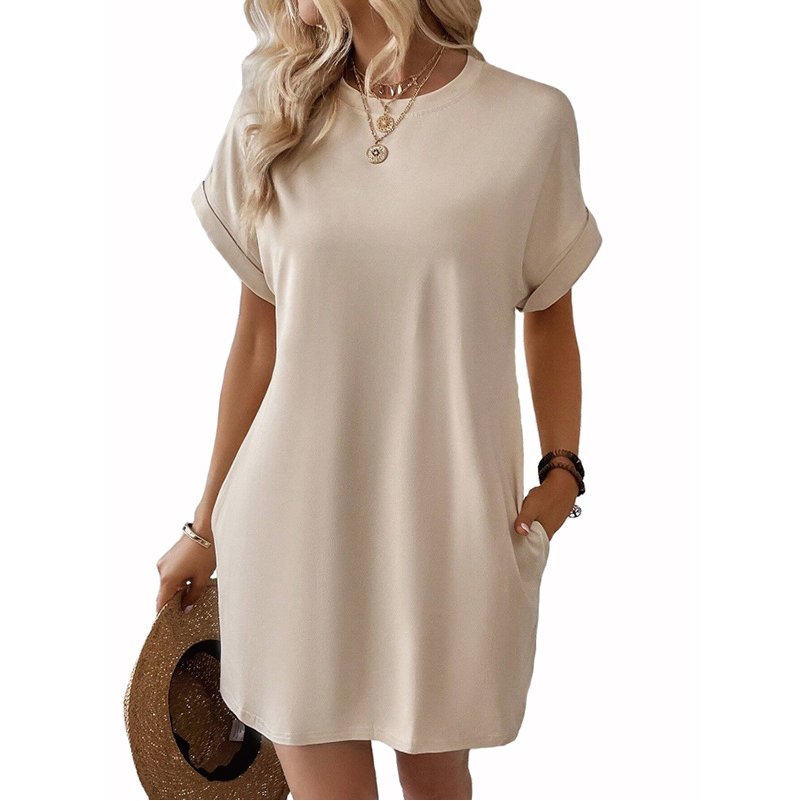 Custom Design Women's Dresses 2024 Ladies Blank T Shirt Dress Pockets Loose Plain T Shirt Elegant Woman Dress