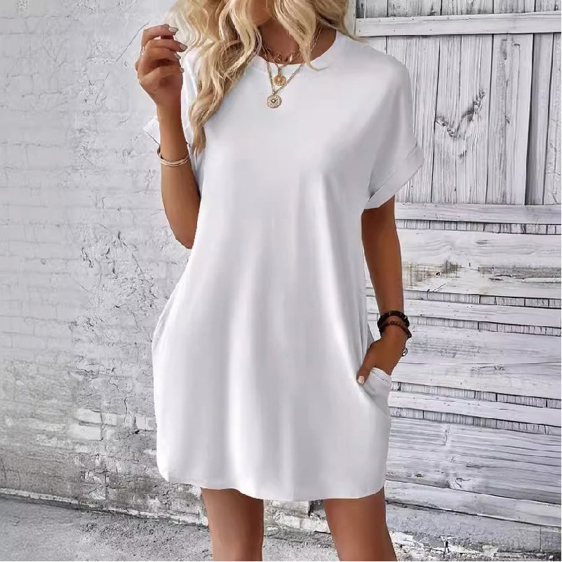 Custom Design Women's Dresses 2024 Ladies Blank T Shirt Dress Pockets Loose Plain T Shirt Elegant Woman Dress