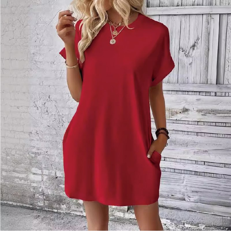 Custom Design Women's Dresses 2024 Ladies Blank T Shirt Dress Pockets Loose Plain T Shirt Elegant Woman Dress