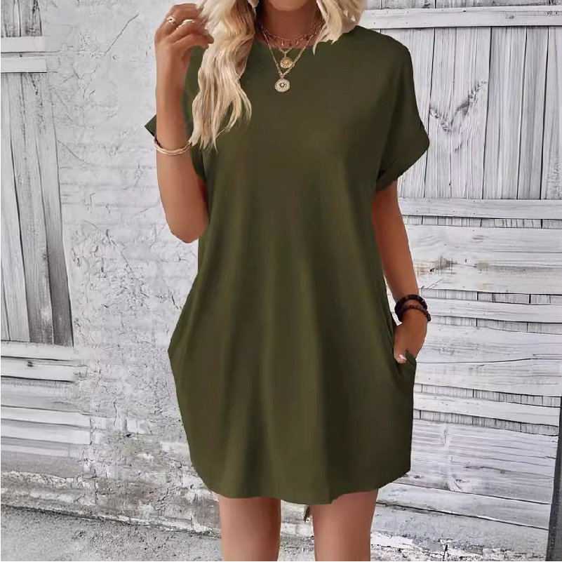 Custom Design Women's Dresses 2024 Ladies Blank T Shirt Dress Pockets Loose Plain T Shirt Elegant Woman Dress