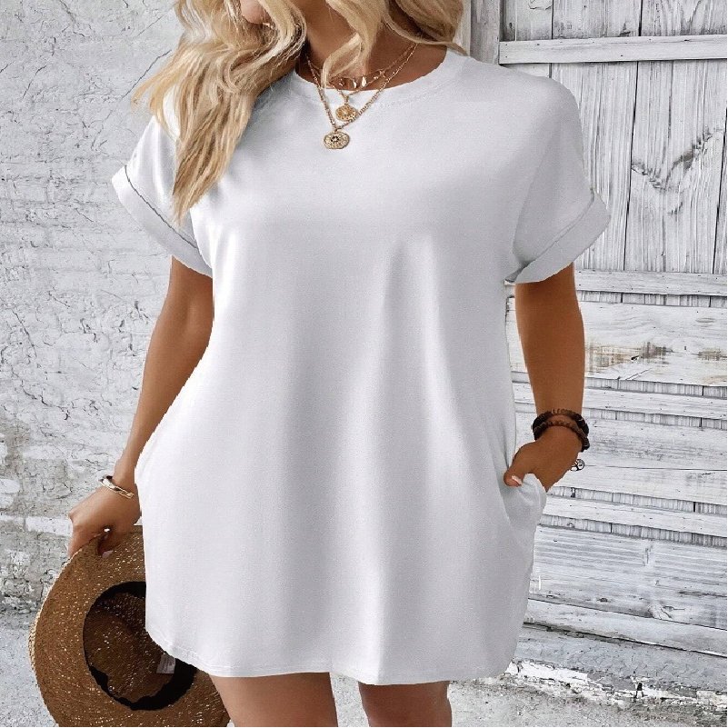 Custom Design Women's Dresses 2024 Ladies Blank T Shirt Dress Pockets Loose Plain T Shirt Elegant Woman Dress