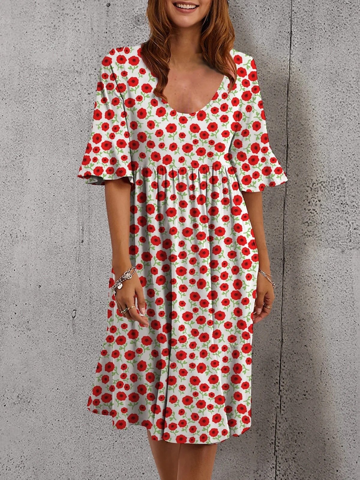 Hot selling women multicolor mid-sleeve dot vintage printing casual dresses