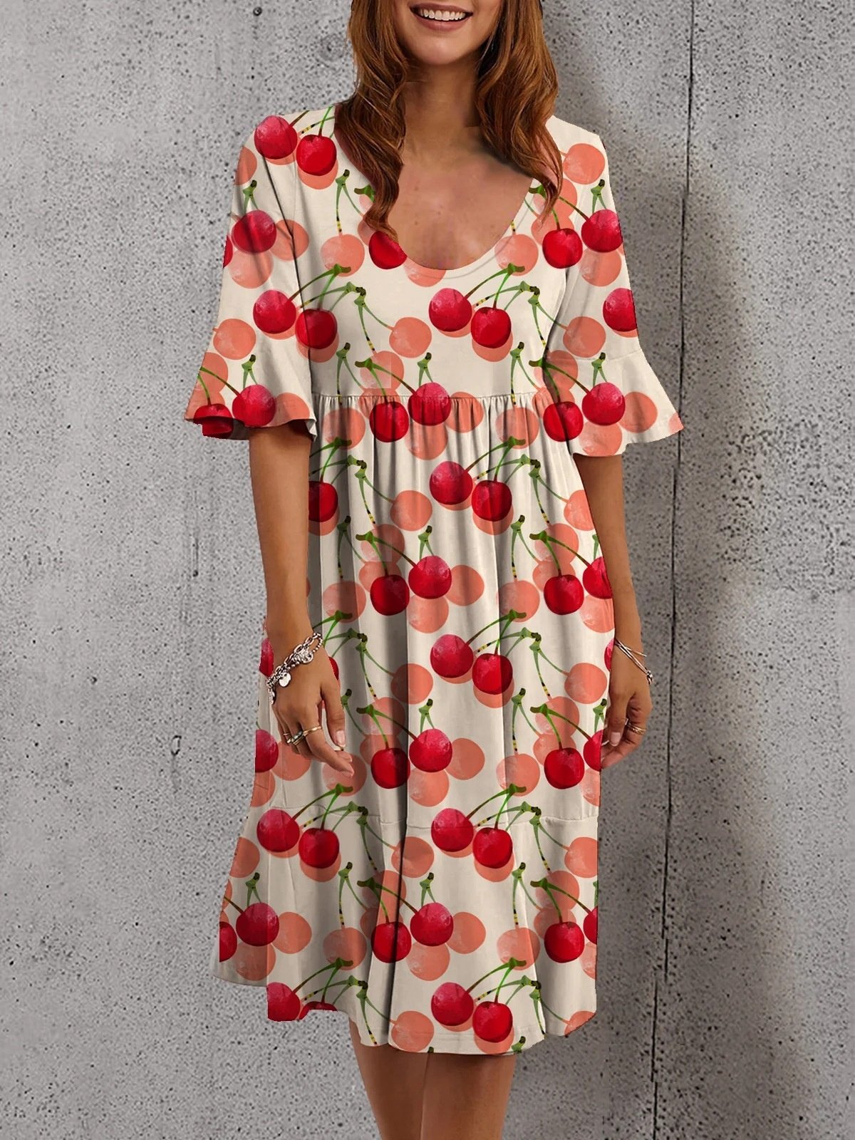 Hot selling women multicolor mid-sleeve dot vintage printing casual dresses