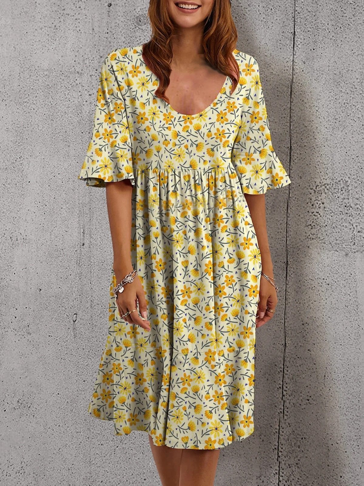 Hot selling women multicolor mid-sleeve dot vintage printing casual dresses
