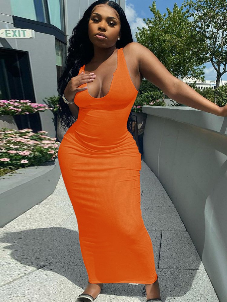 Wholesale sleeveless off shoulder knit tank top cotton dress casual street long maxi dresses women