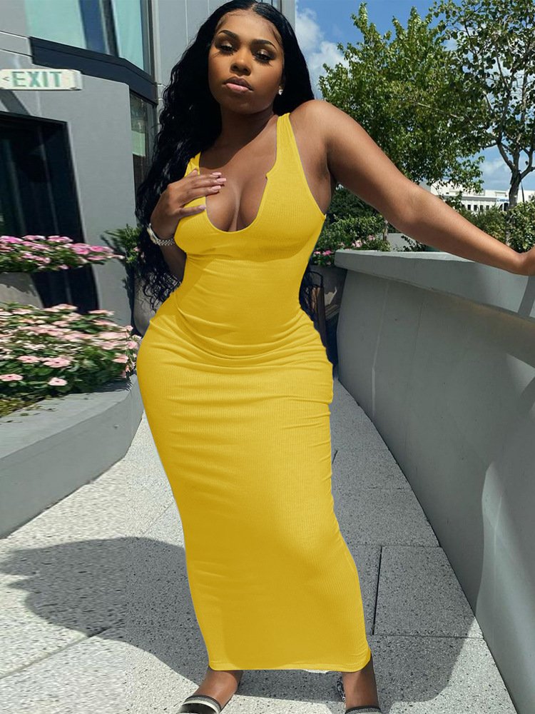 Wholesale sleeveless off shoulder knit tank top cotton dress casual street long maxi dresses women