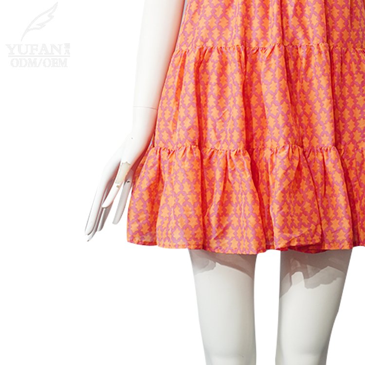 YuFan Custom Summer Women's Layered Ruffle Printed Dress Short Small Fly Sleeve Casual Dress